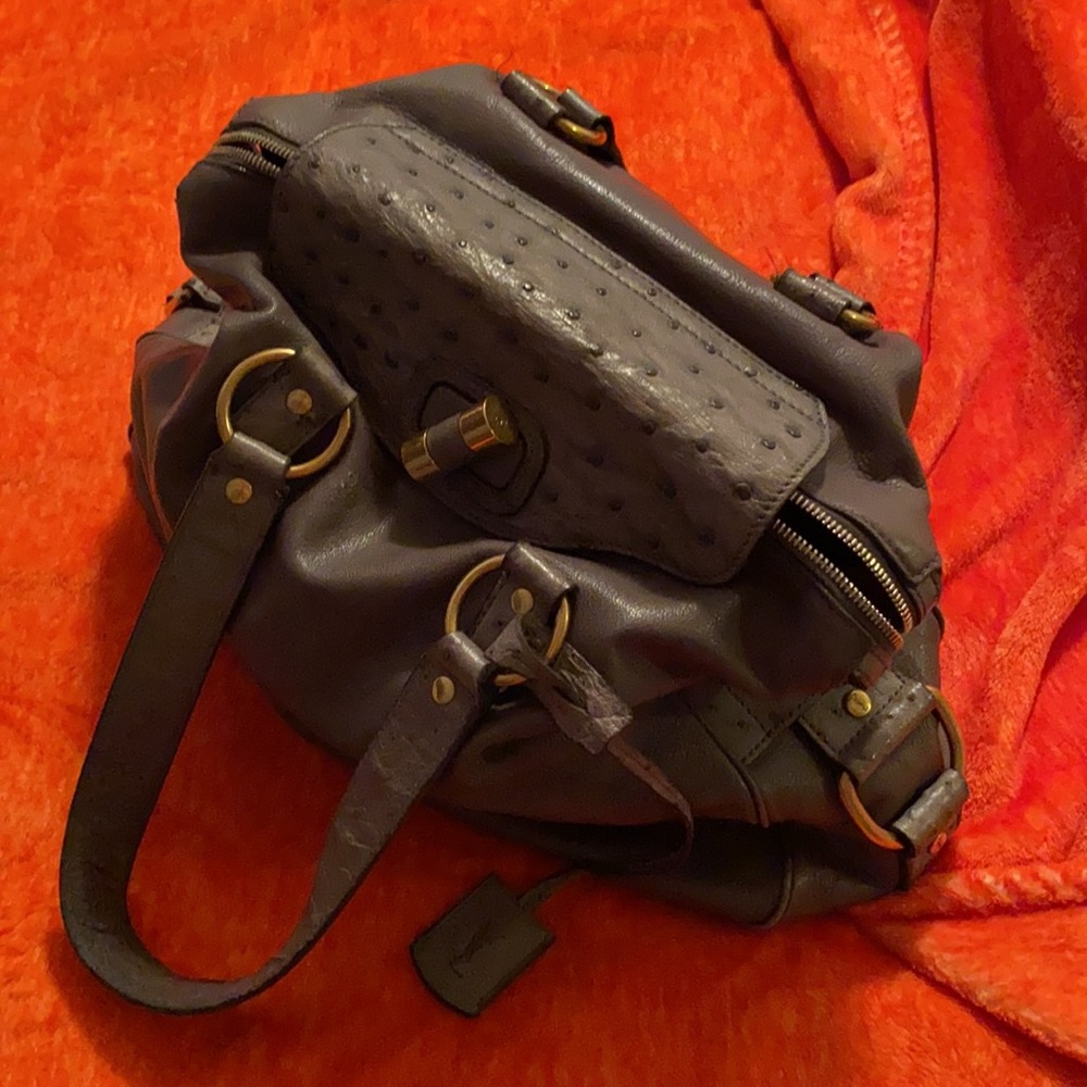 Authentic YSL Rive Gauche Ostrich & Leather Bag